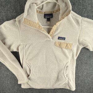 Patagonia Fleece Jacket Women White 1/4 Snap Chest Pocket Logo Small Fuzzy Soft
